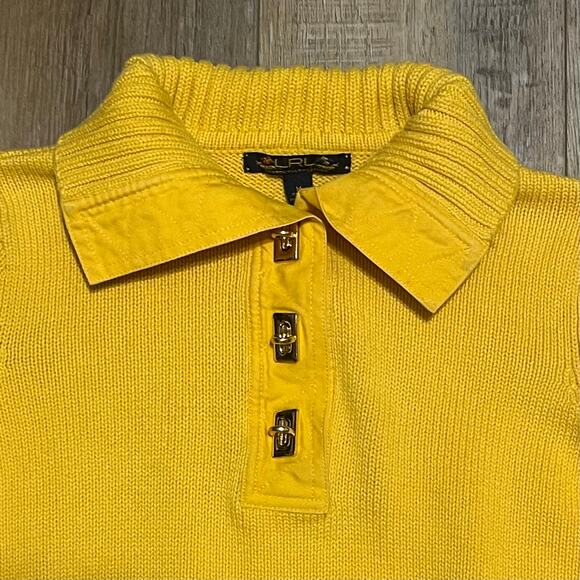VTG Lauren Ralph Lauren Collard Knit Sweater Gold Turn Lock Hardware Sz M Preppy - Picture 4 of 8